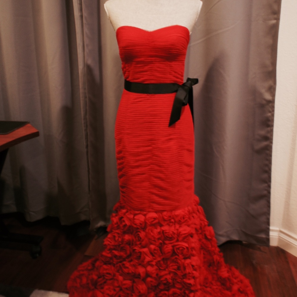 Red strapless gown